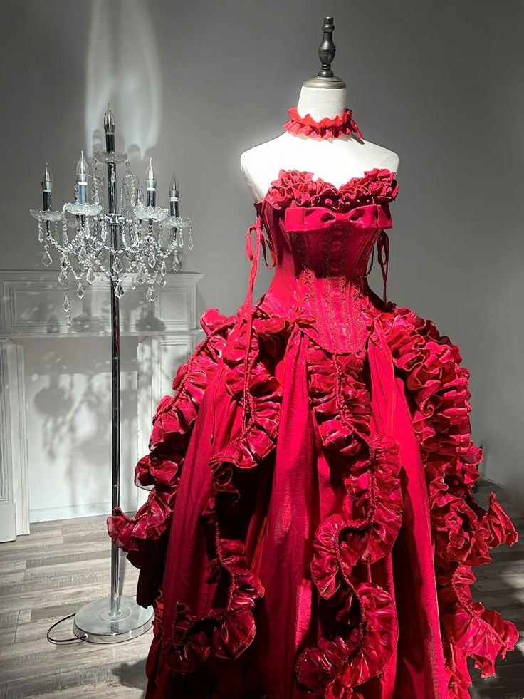 robe de bal rouge longue jusqu'au sol girlhomeshops gh6155