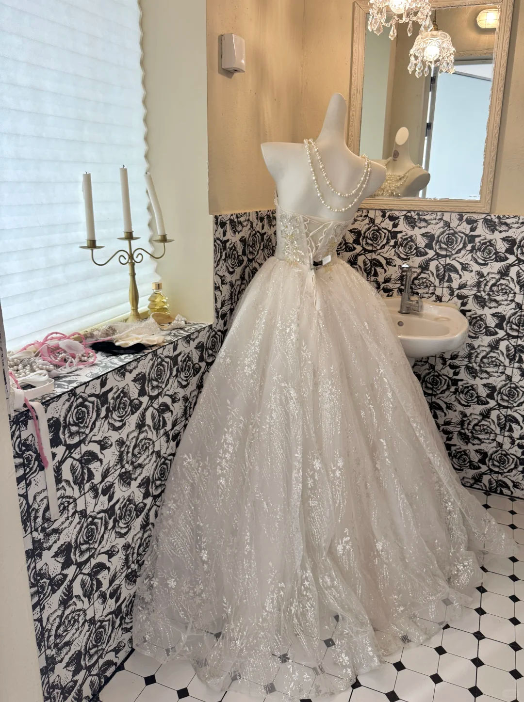 Ivory Sequin Strapless Waist-Cinched Voluminous Full Skirt Romantic Dress, Wedding Gown gh7697