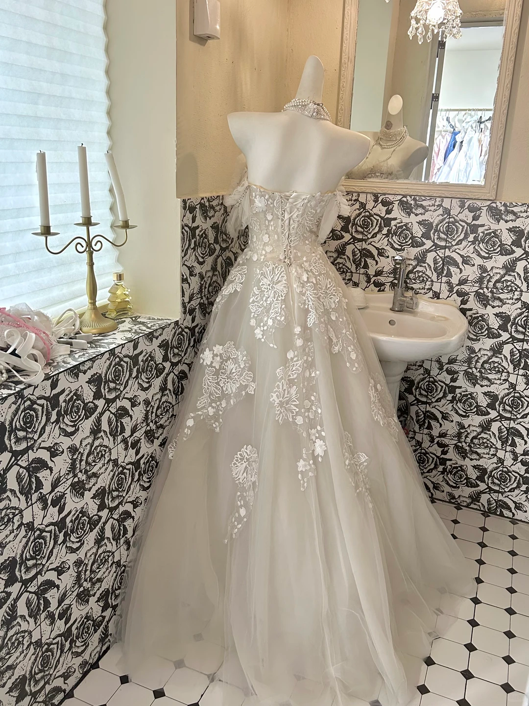 Ivory Strapless Embroidered Waist-Cinched A-Line Long Romantic Dress, Wedding Gown gh7692