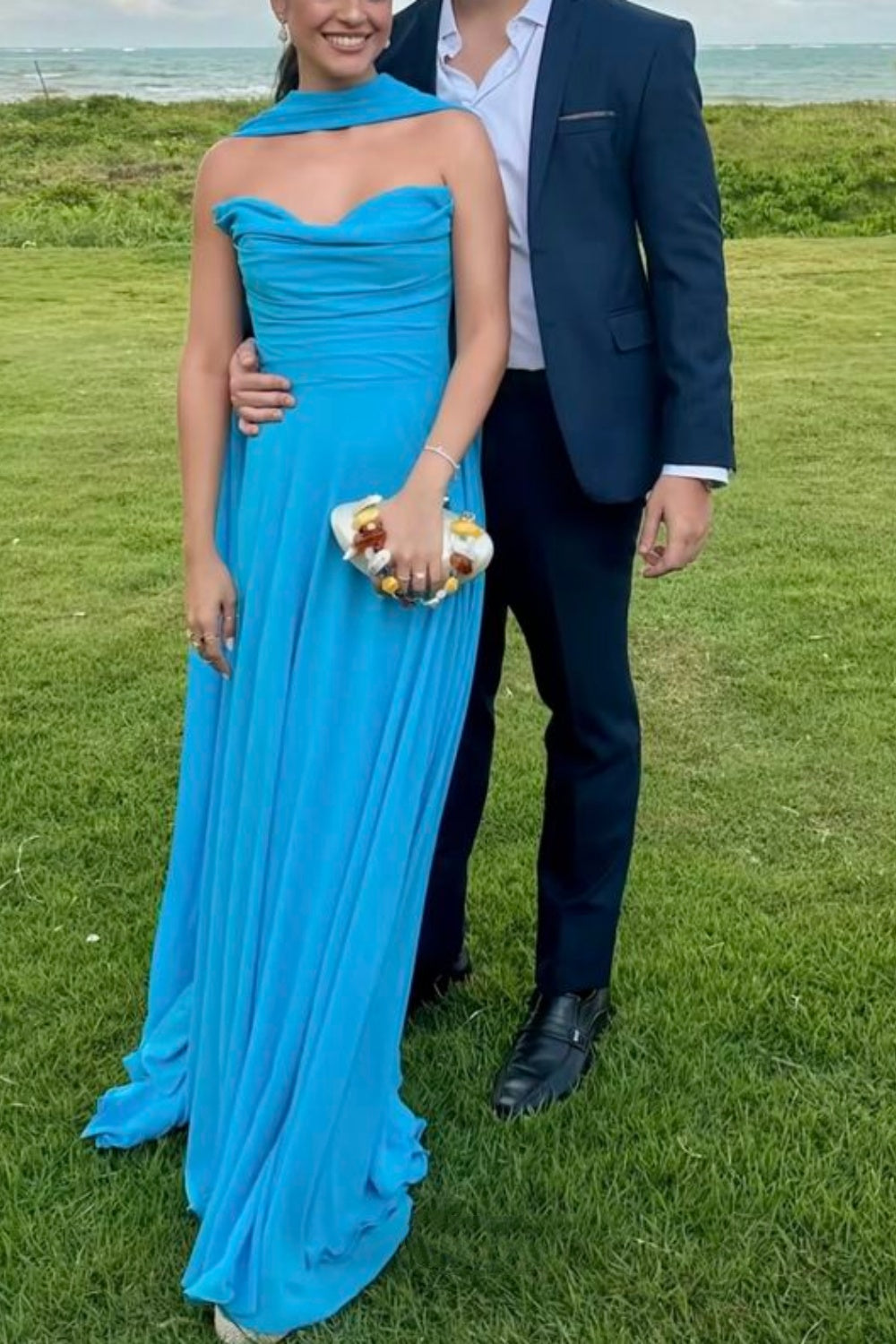 Girlhomeshops - Robe de soirée bleue simple et tendance pour invitée de mariage (gh5920)
