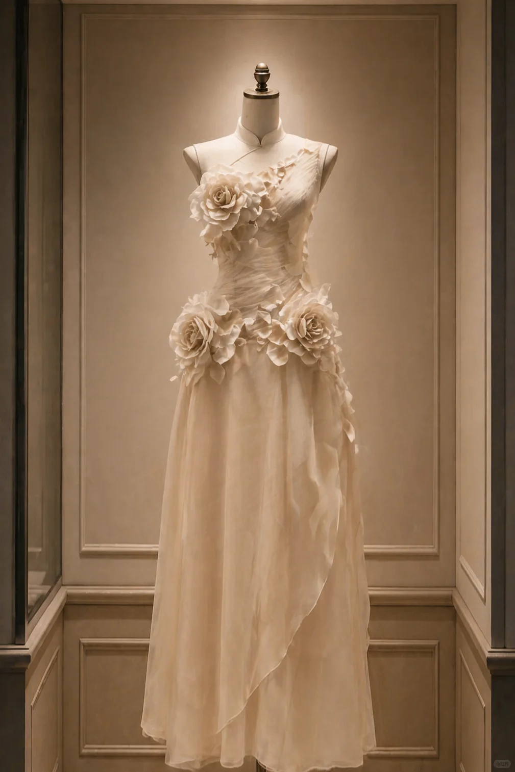 ✨Girlhomeshops-3D Rose Floral Organza Flowy Qipao Cheongsam Wedding Gown gh10474