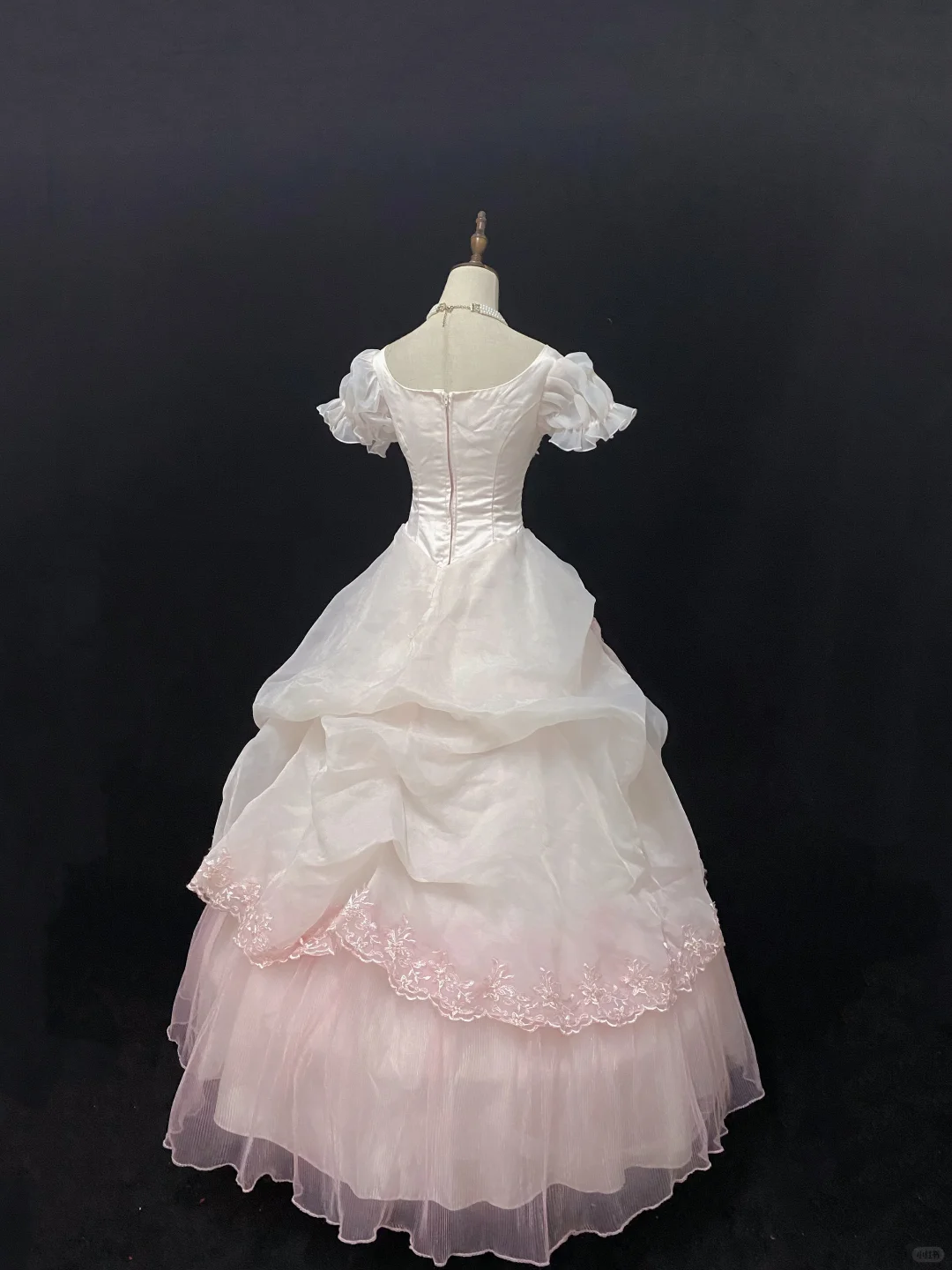 Blush Pink Puff Sleeve Vintage Long Romantic Gown, Cinched Waist, Voluminous Tiered Skirt, Wedding Dress & Bridal Gown gh8171