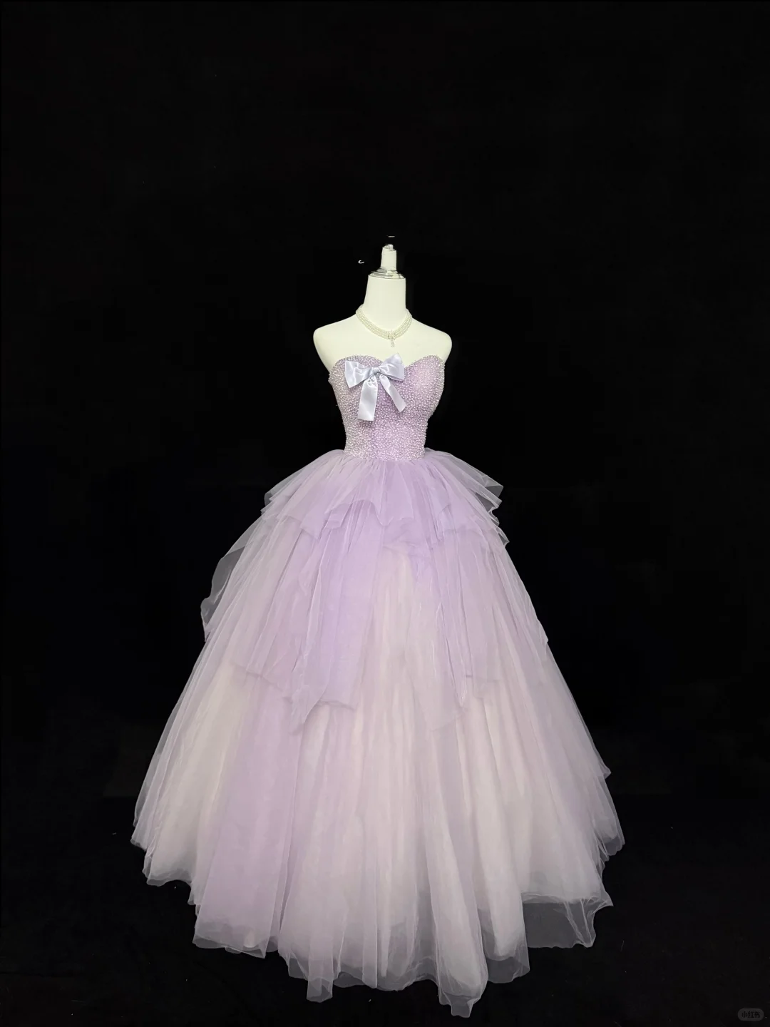 Lavender Strapless Beaded Cinched Waist Voluminous Skirt Romantic Dress, Wedding Gown gh7902