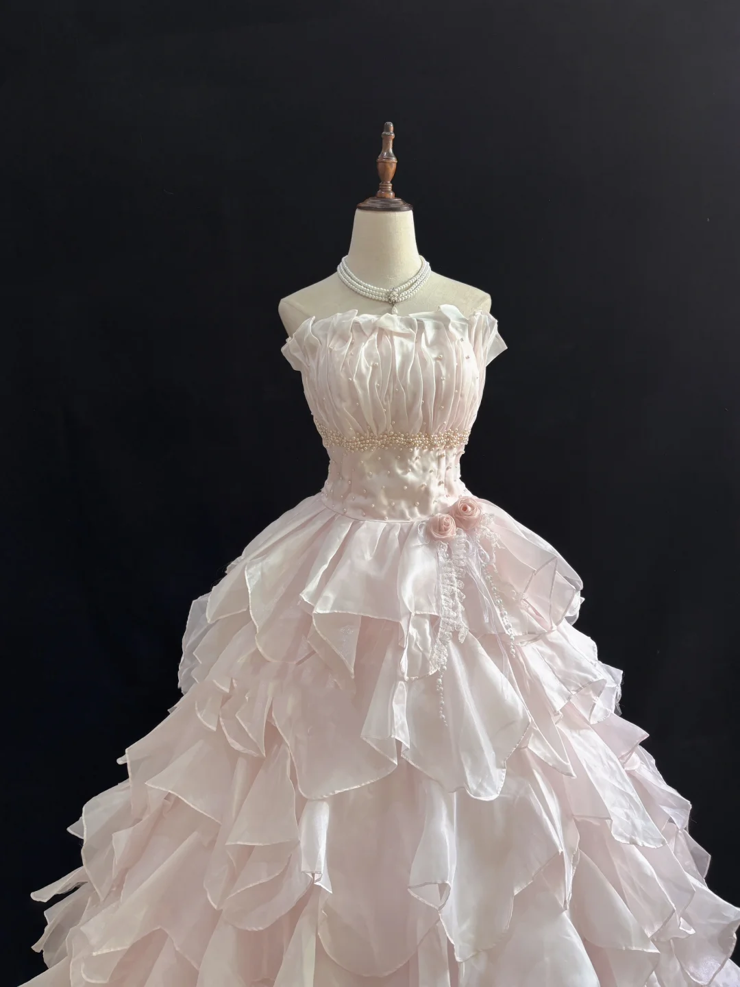 Blush Pink Strapless Cute Romantic Gown for Young Girls, Cinched Waist, Voluminous Tiered Skirt, Wedding Dress & Bridal Gown gh8127