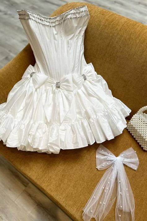 ✨Girlhomeshops🔥Robe de bal courte en satin blanc à perles, élégante, robe de soirée gh4981