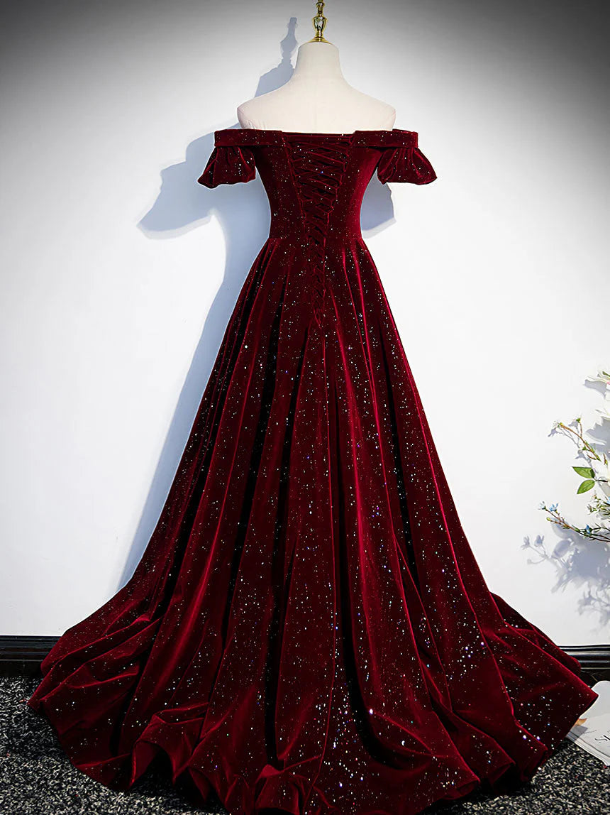 Dunkelblau/burgunderrot glänzendes elegantes langes Ballkleid aus Samt für formelle Anlässe gh3211