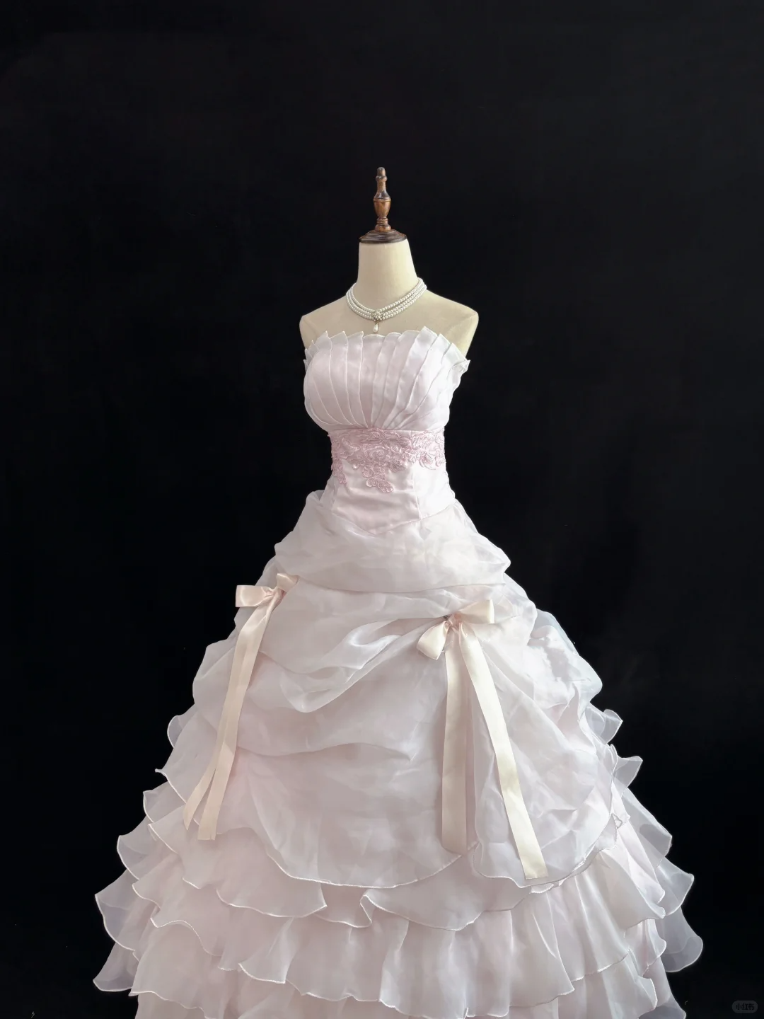 Blush Pink Strapless Cute Romantic Gown with Cinched Waist & Voluminous Princess Skirt, Wedding Dress & Bridal Gown gh8129