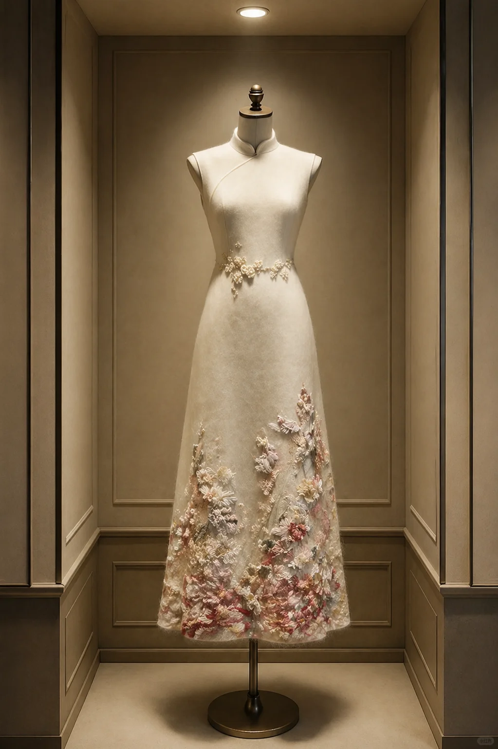 ✨Girlhomeshops-3D Pastel Floral Embroidery Ivory Qipao Cheongsam gh10463