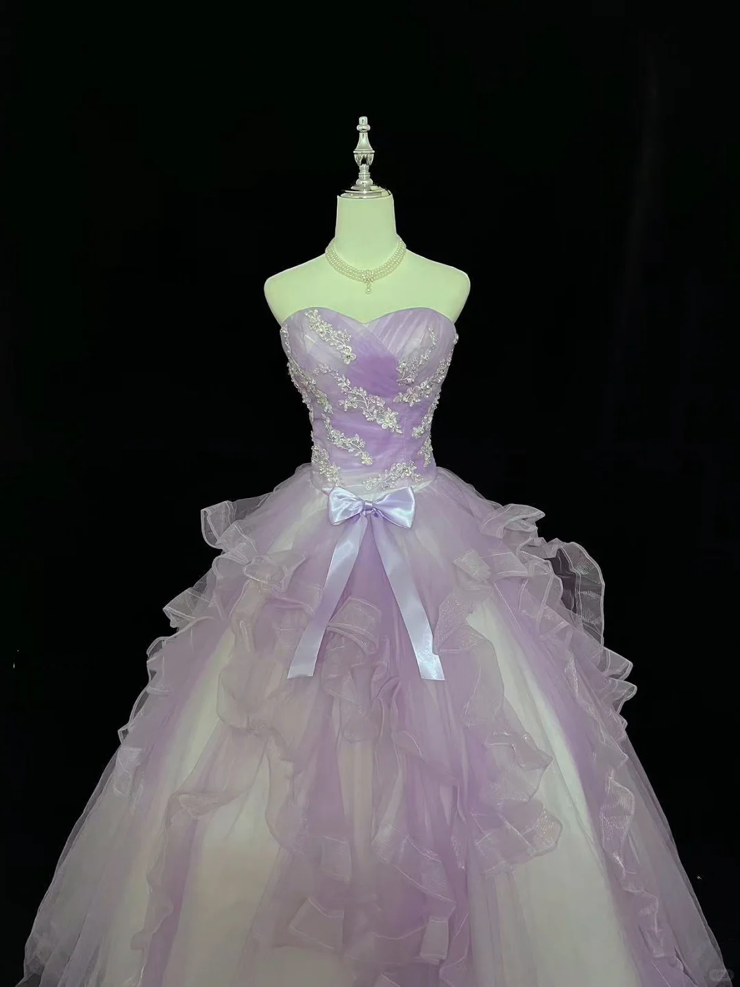 Lavender Strapless Cinched Waist Embroidered Voluminous Princess Skirt Long Romantic Dress, Wedding Gown gh7997