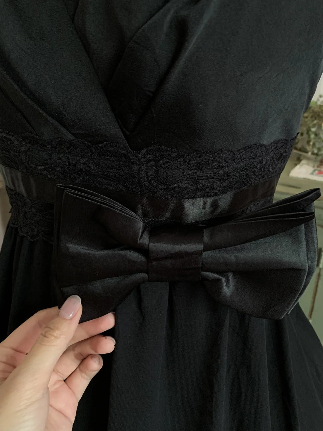 Robe de soirée courte en mousseline de soie noire, mignonne et exquise, avec nœud papillon en dentelle, robe de bal, robe d'anniversaire, robe de bal, gh3922