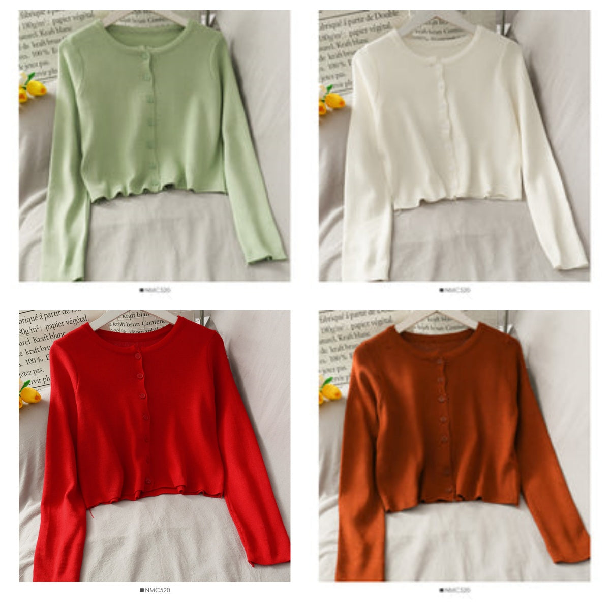 Cardigan tricoté à manches longues et coupe ajustée en filet rouge à simple boutonnage 1694