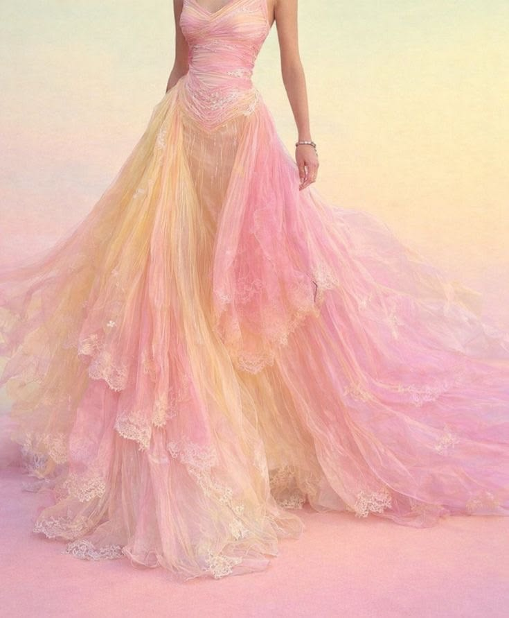 ✨Girlhomeshops-Pink Yellow Ombre Tiered Ruffle Tulle Prom Dress gh10167
