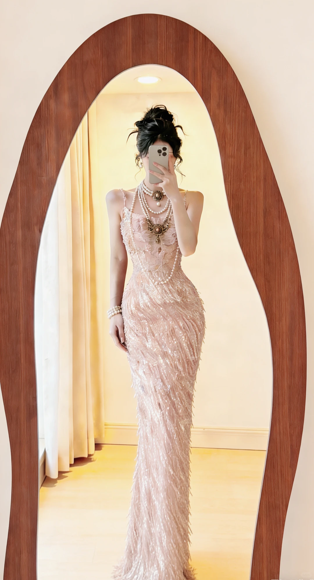✨Girlhomeshops-Blush Spaghetti Strap Sequin Fringe Mermaid Prom Dress gh10423