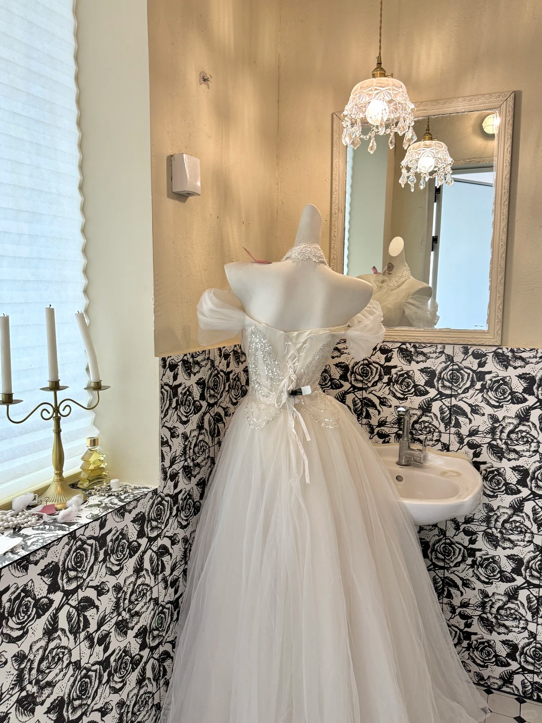 Ivory Soft Off-the-Shoulder Waist-Cinched Full Flared Skirt Romantic Dress, Wedding Gown gh7644
