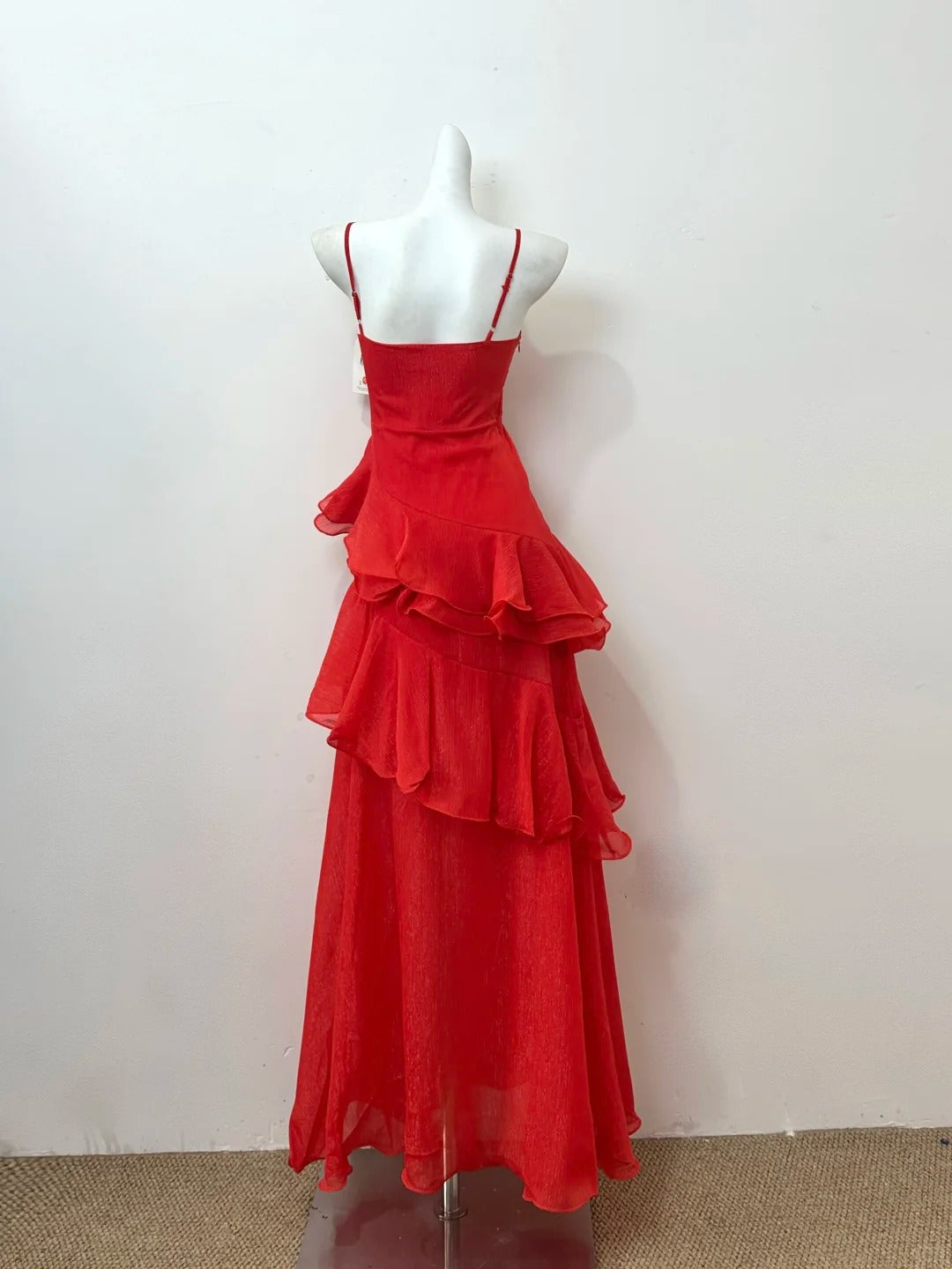 Rot glänzende Mode elegante lange Chiffon fließende romantische Rüschen Ballkleid Abendkleid Partykleid Ballkleid gh4051