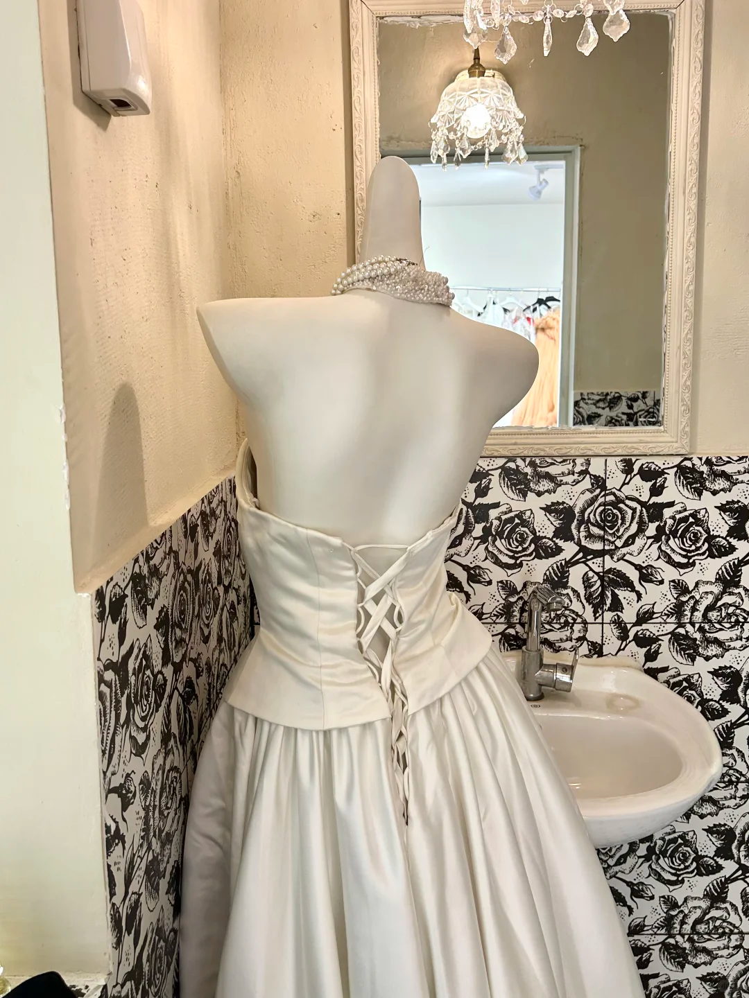White Satin Strapless Waist-Cinched A-Line Skirt Slim Elegant Romantic Dress, Wedding Gown gh7731