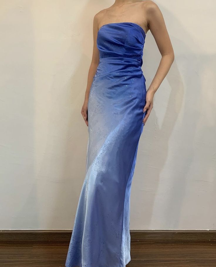 Robe de soirée longue en tulle pailleté dégradé bleu gh3029