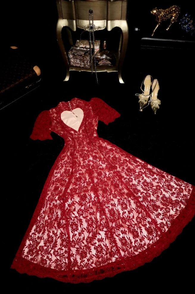 Exquisites kurzes rotes Spitzenkleid/Cocktailkleid/Geburtstagskleid gh6818