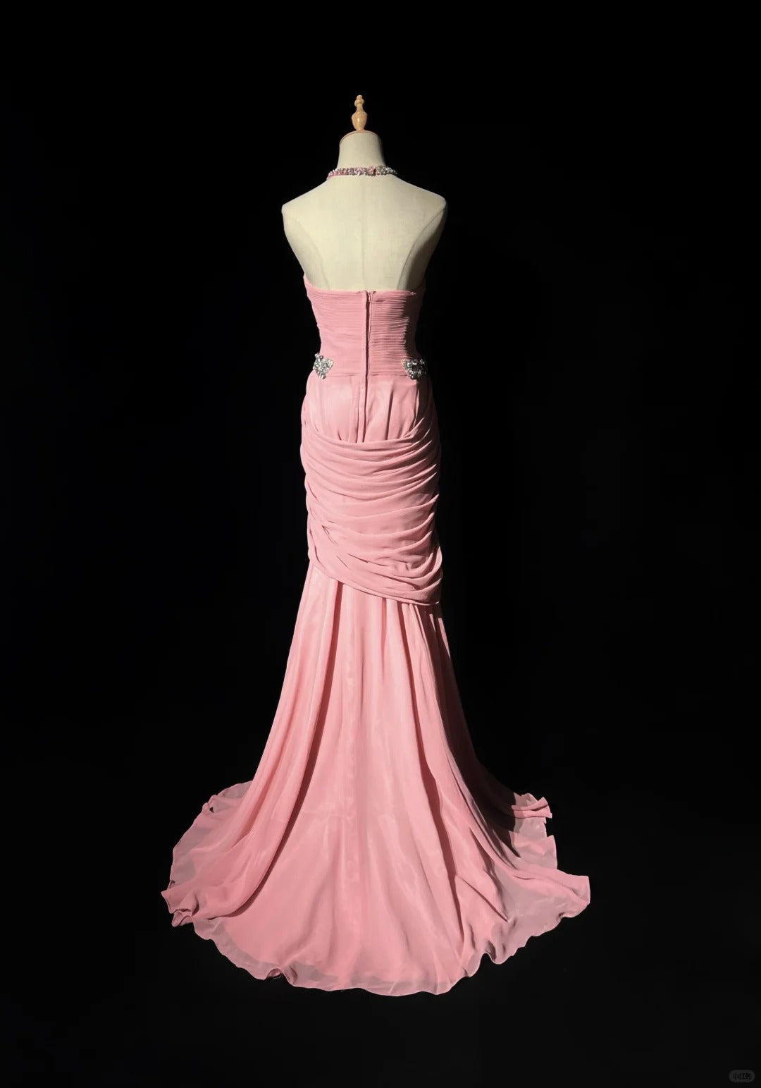 Rosa Wunderschönes, glänzendes, elegantes, exquisites, perlenbesetztes Tüll-Langkleid im Meerjungfrau-Stil, bodenlang, schlankes Ballkleid, Abendkleid, Partykleid, Abschlussballkleid gh3851