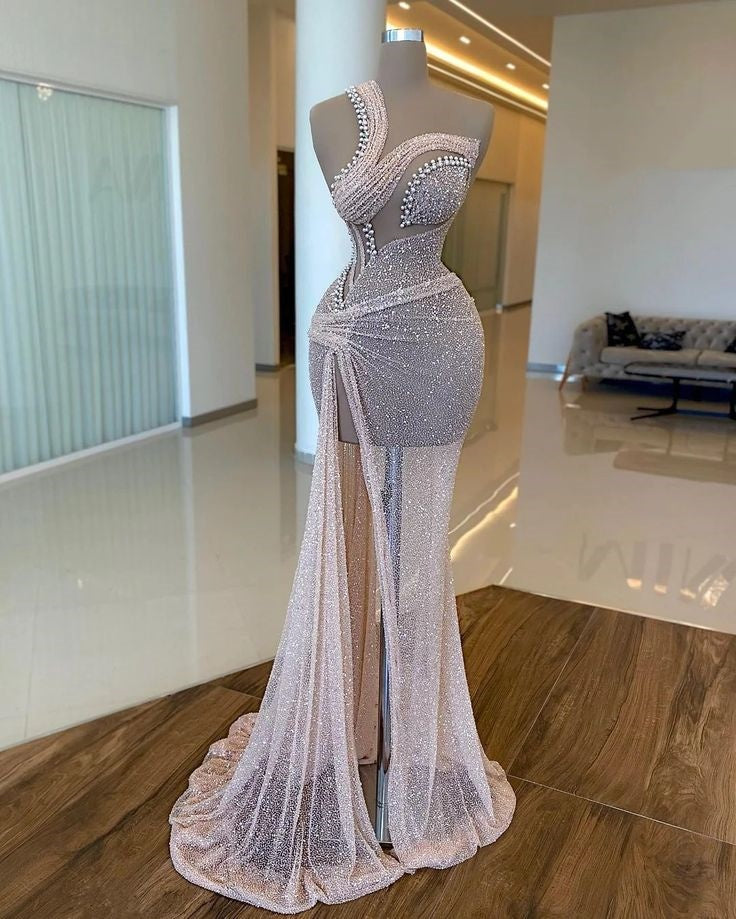 Robe de soirée longue à paillettes de luxe rose gh3060