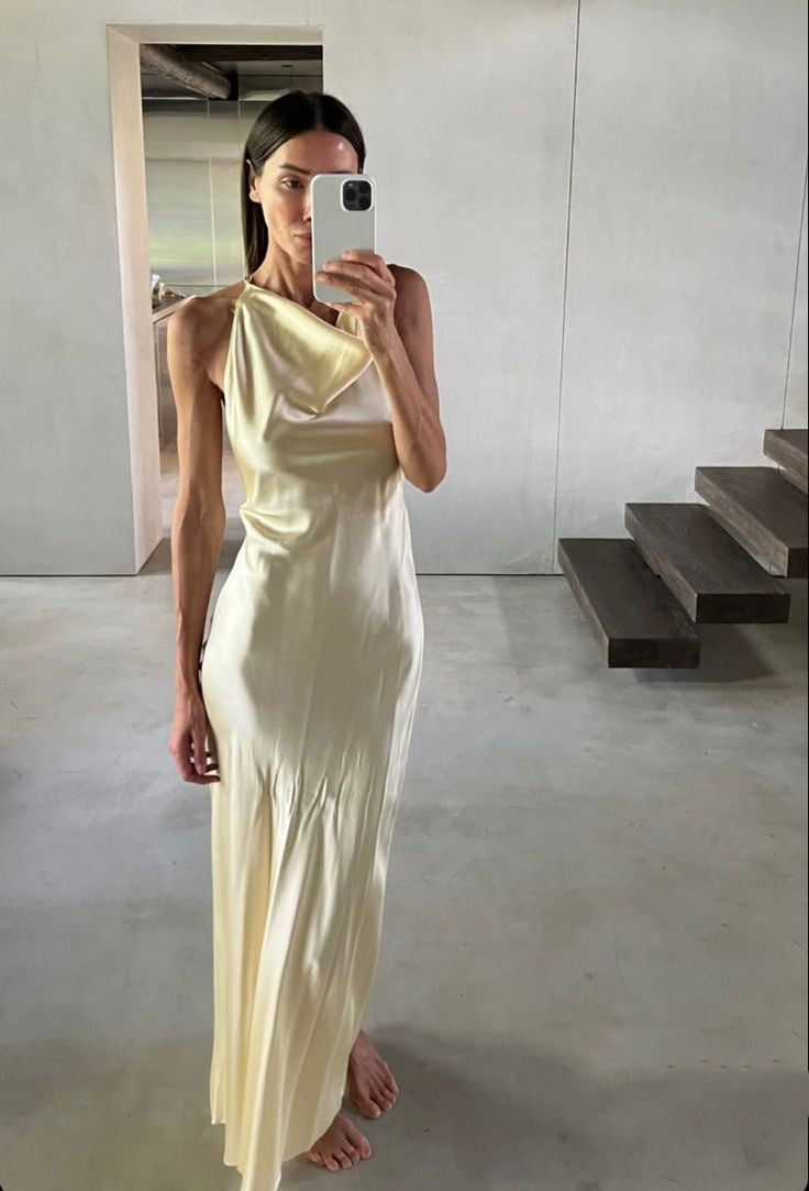 Robe de soirée longue élégante et simple à revers jaune, robe de bal, robe d'invité de mariage gh3064