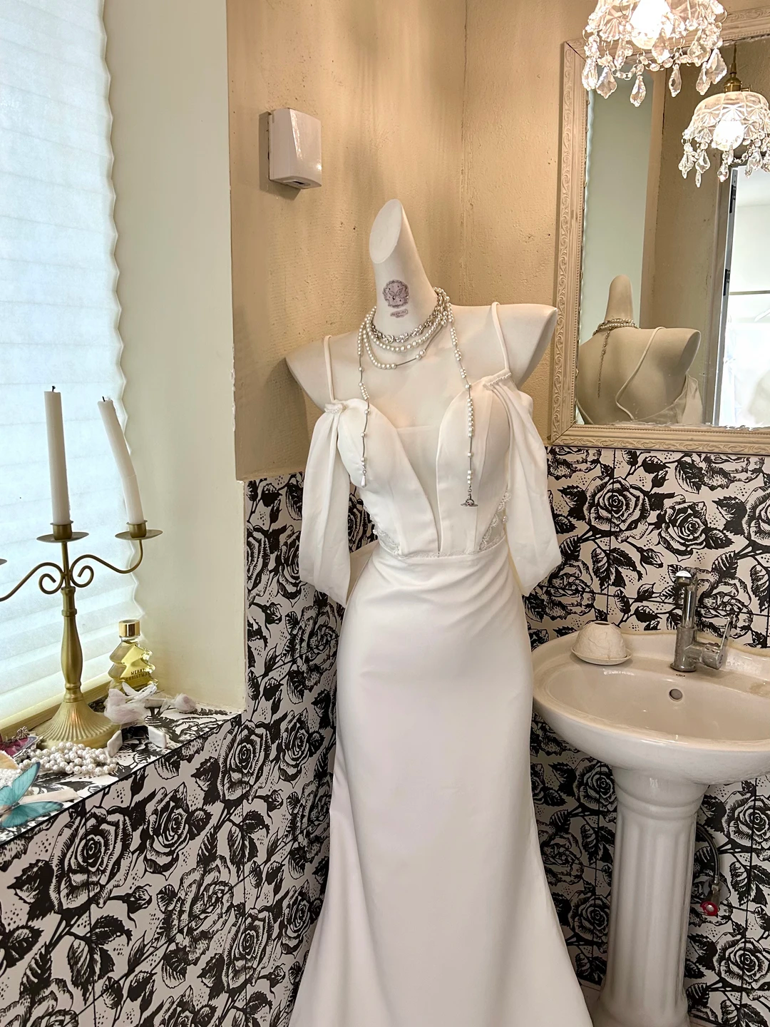 White Satin Spaghetti Strap Waist-Cinched Fitted Mermaid Sexy Vintage Romantic Dress, Wedding Gown gh7576