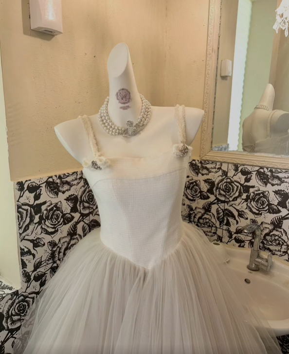 Ivory Spaghetti Straps Cinched Waist Voluminous Full Flared Skirt Long Romantic Dress, Wedding Gown gh7823