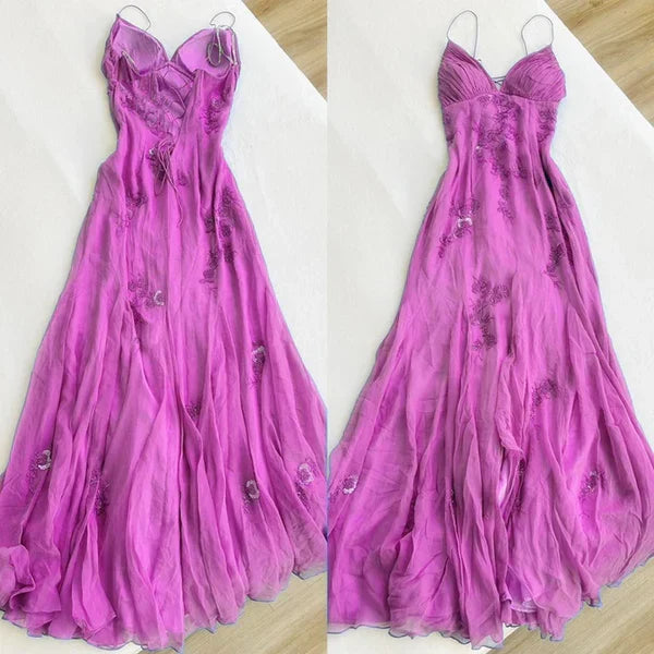 Blau Vintage Elegante V-ausschnitt Exquisite Stickerei Applique Perlen Lange Chiffon ballkleid Abendkleid Party Kleid gh3408