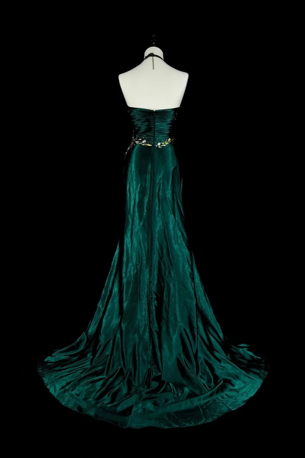 girlhomeshops - Robe de soirée rétro verte à perles et traîne gh6213