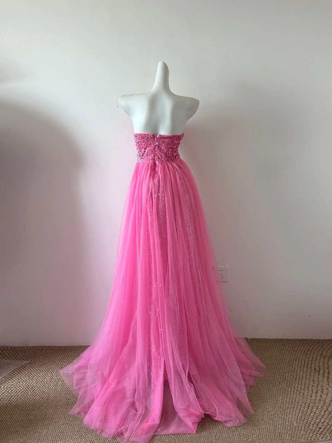 Rosa Wunderschöne Glänzende Mode Elegante Lange Bodenlangen Pailletten Tüll Ballkleid Abendkleid Partykleid Abendkleid gh4041