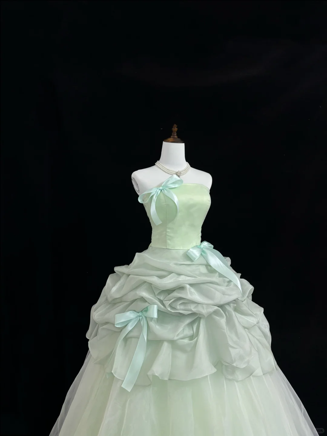 Sage Green Fresh Strapless Cinched Waist Voluminous Skirt Long Romantic Dress, Wedding Gown gh7834