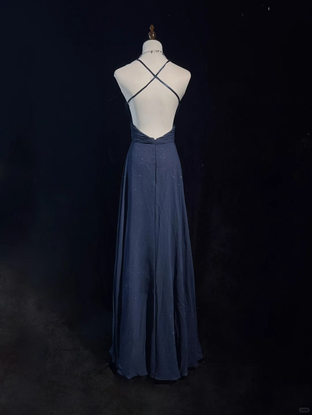 Robe de soirée longue en tulle bleu foncé, brillante, élégante, dos nu, longueur au sol, robe de bal, robe de demoiselle d'honneur, robe de remise de diplôme, gh3864
