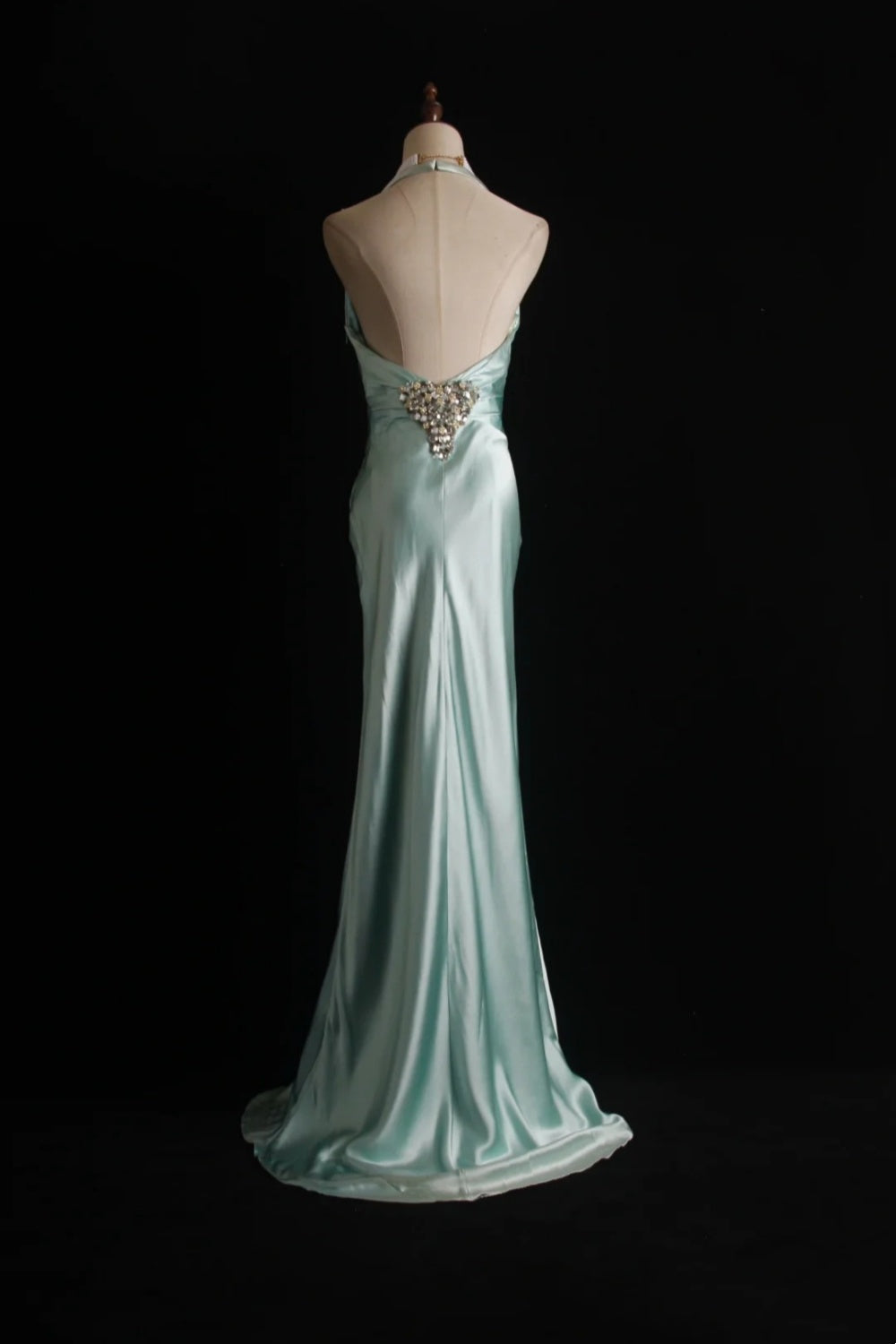 girlhomeshops - Robe de soirée sirène longue sans manches en satin vert menthe, dos nu, ornée de perles, gh6307