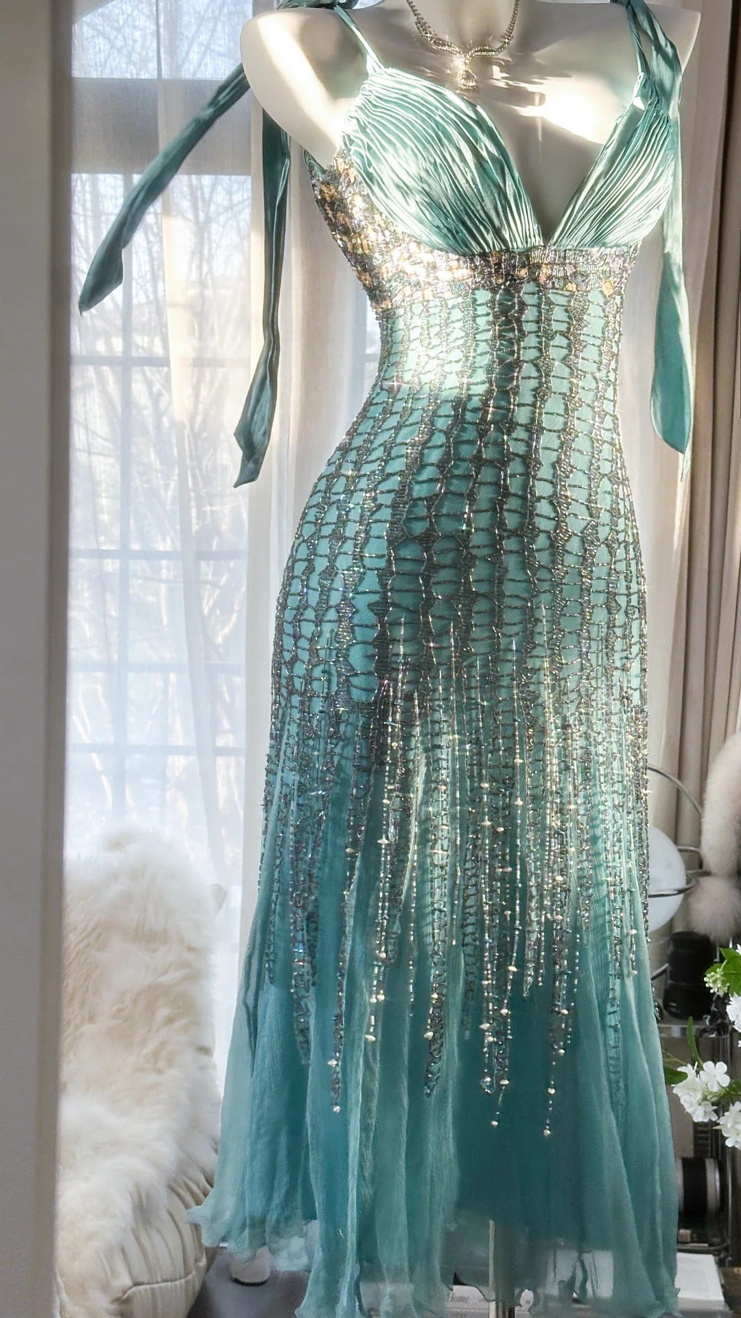 Grün Luxus Wunderschöne Retro Mode Exquisite Quaste Perlen Midi-Länge Chiffon Ballkleid Geburtstag Party Kleid Abendkleid Ballkleid gh3973