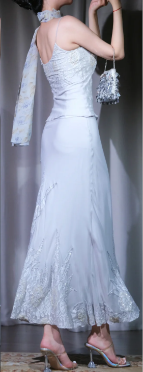 ✨Girlhomeshops-White Two Piece Mermaid Wedding Gown Spaghetti Strap Lace Beaded Bridal Dress gh10093