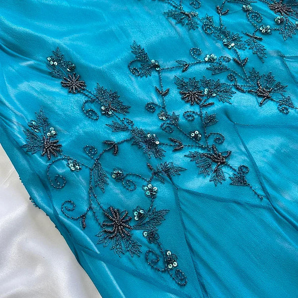 Blau mode elegant zarte perlen spaghetti-trägern lange chiffon elegante ballkleid abendkleid partykleid gh3493