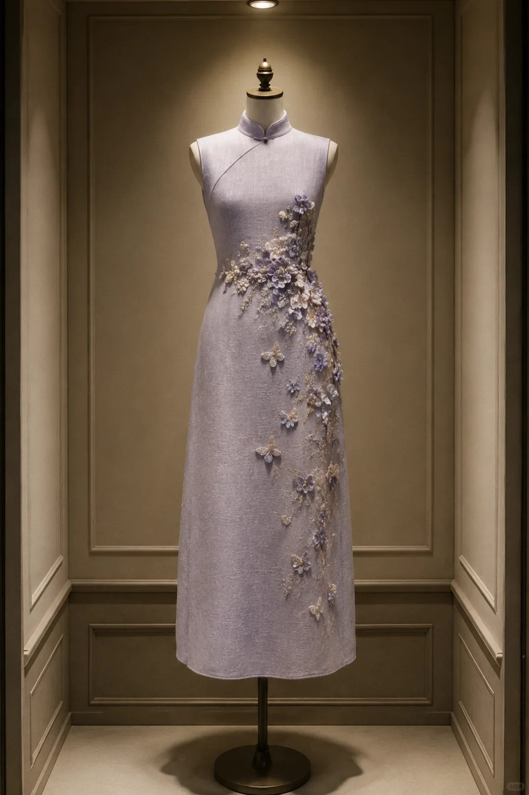 ✨Girlhomeshops-Lavender Beaded Butterfly Floral Midi Cheongsam Qipao gh10433