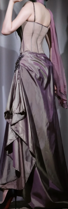 Spaghetti Strap Dusty Purple Evening Dress, Beaded Corset Satin Gown with Embroidered Shawl gh9906