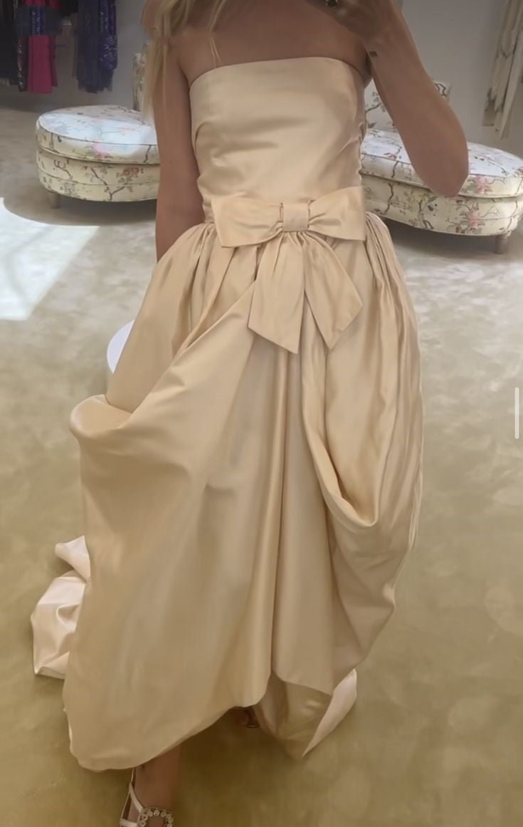 Cremefarbenes stilvolles, elegantes, langes Satin-Ballkleid, Abendkleid, Empfangskleid, Hochzeitskleid gh3205