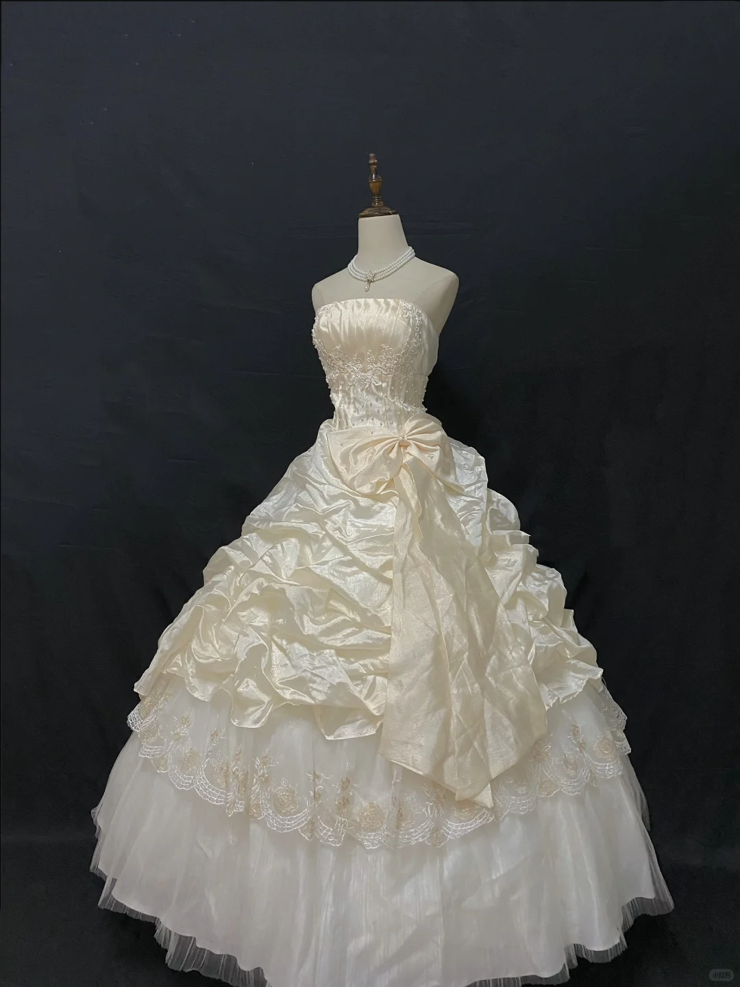 Light apricot strapless romantic gown with cinched waist and voluminous princess skirt, wedding dress & bridal gown gh8223