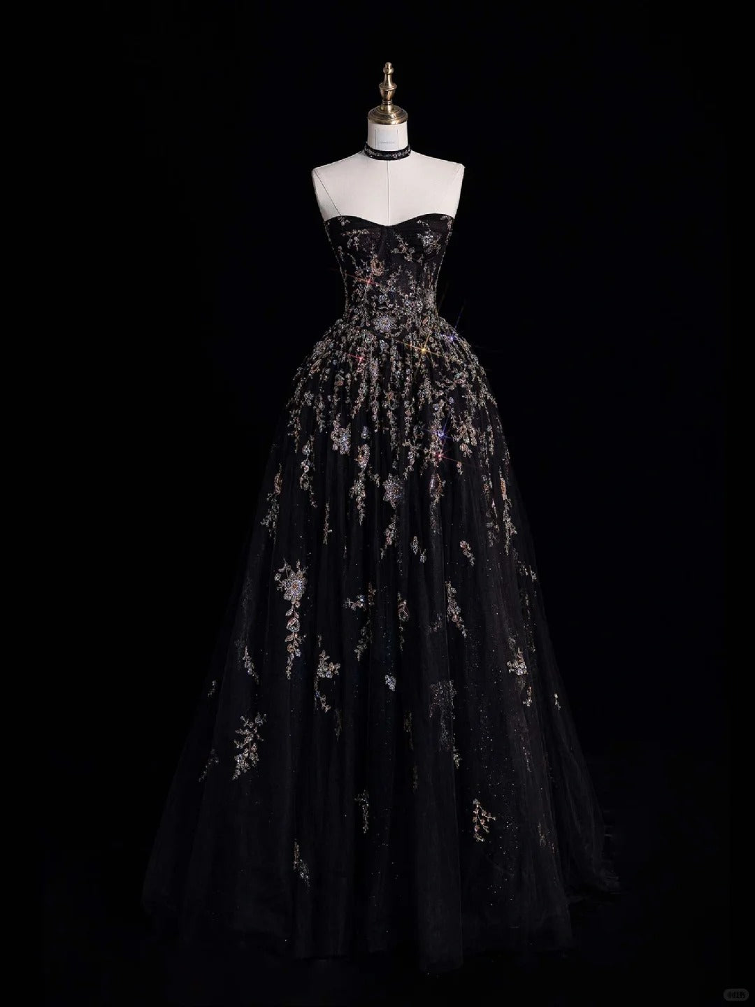 Schwarzes wunderschönes glänzendes elegantes langes bodenlanges Tüll-Ballkleid mit Pailletten und Abendkleid aus hochwertigem gh4379