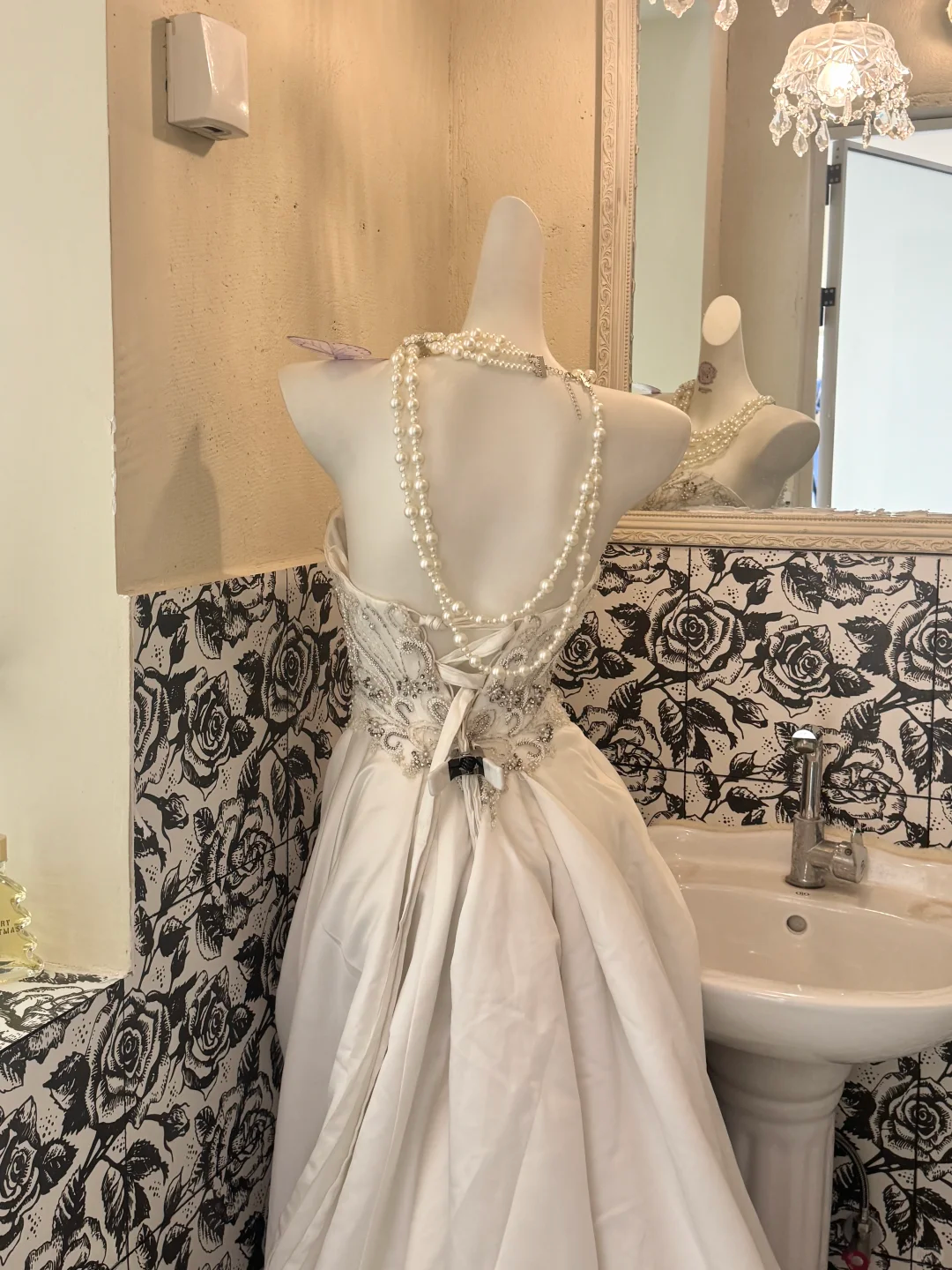 Ivory Strapless With Silver Decorations Waist-Cinched Figure-Flattering Long Romantic Dress, Wedding Gown gh7738