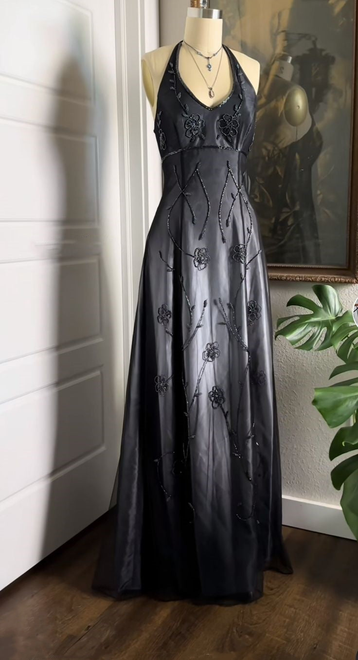 Robe de soirée longue en tulle, élégante, noire et grise, discrète, magnifique, exquise, avec perles, gh3149