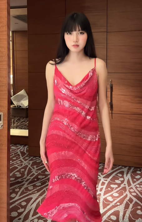 Pink Vintage Sequin Spaghetti Strap Luxury Long Prom & Evening Party Dress gh8388