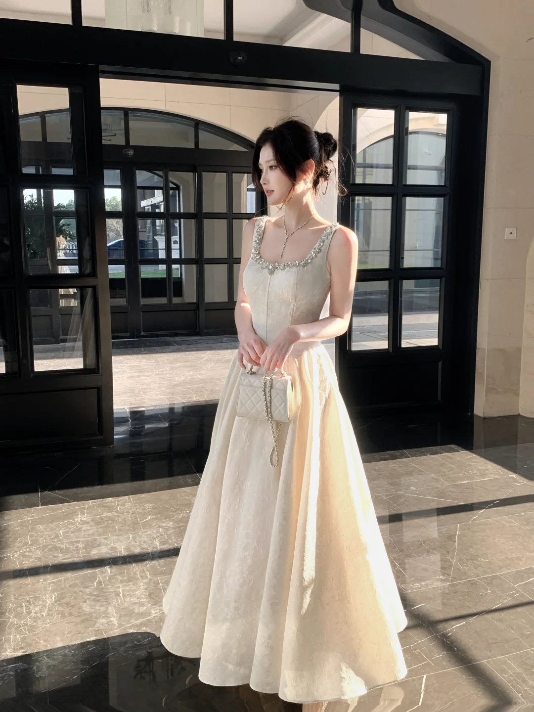 White Spaghetti Straps Waist-Cinched Elegant Full Skirt Evening Dress, Fairy Gown, Romantic Gown gh7376