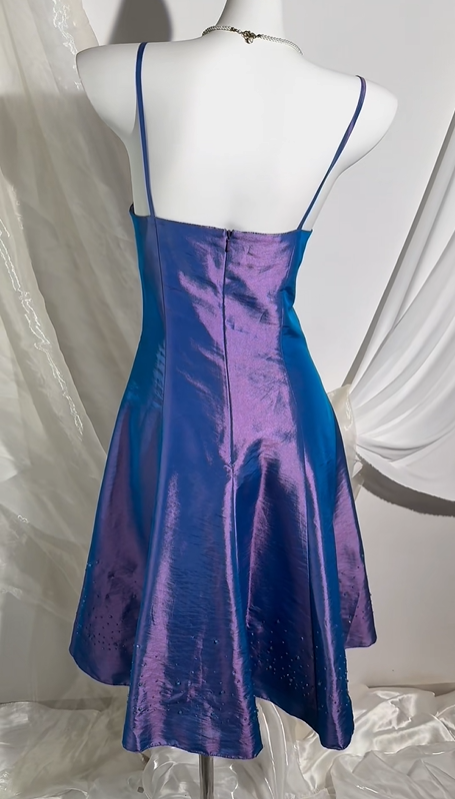 Blue Purple Satin Spaghetti Strap Prom Gown, Fitted Waist Slim A-Line Silhouette, Evening Party Dress gh8561