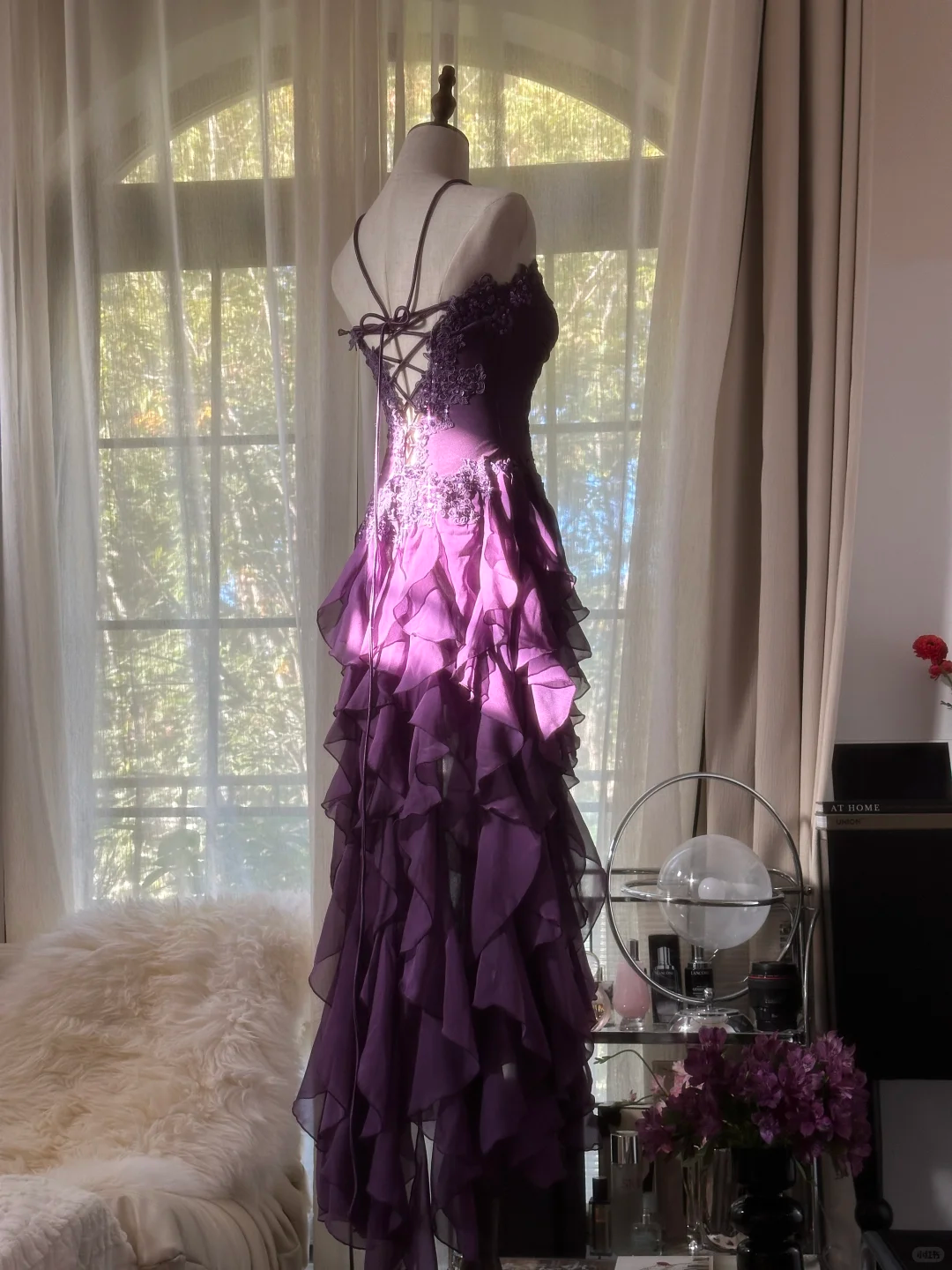 Romantische Lila Rüschen Chiffon Ärmelloses Langes Elegantes Ballkleid Abendkleid Geburtstagsparty Kleid gh4270