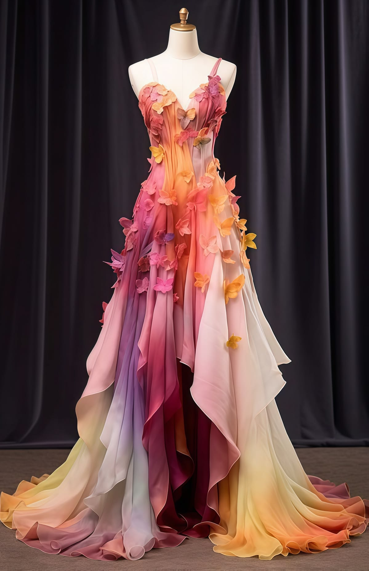 Pink Tone Tie-Dye Spaghetti Straps Waist-Cinched Long Evening Dress, Fairy Gown, Romantic Gown gh7424