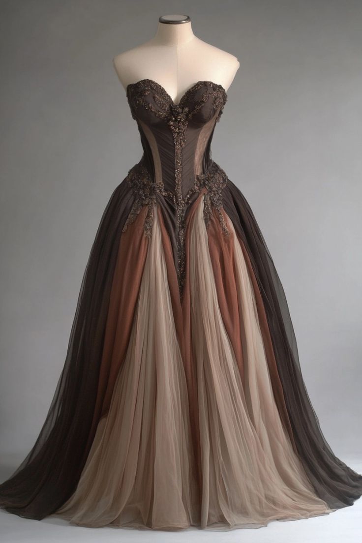 Braun Vintage Mode Exquisite Applique Spitze Herzförmiger Ausschnitt A-Linie Lange Elegante Tüll Ballkleid Abendkleid Brautkleid gh3399