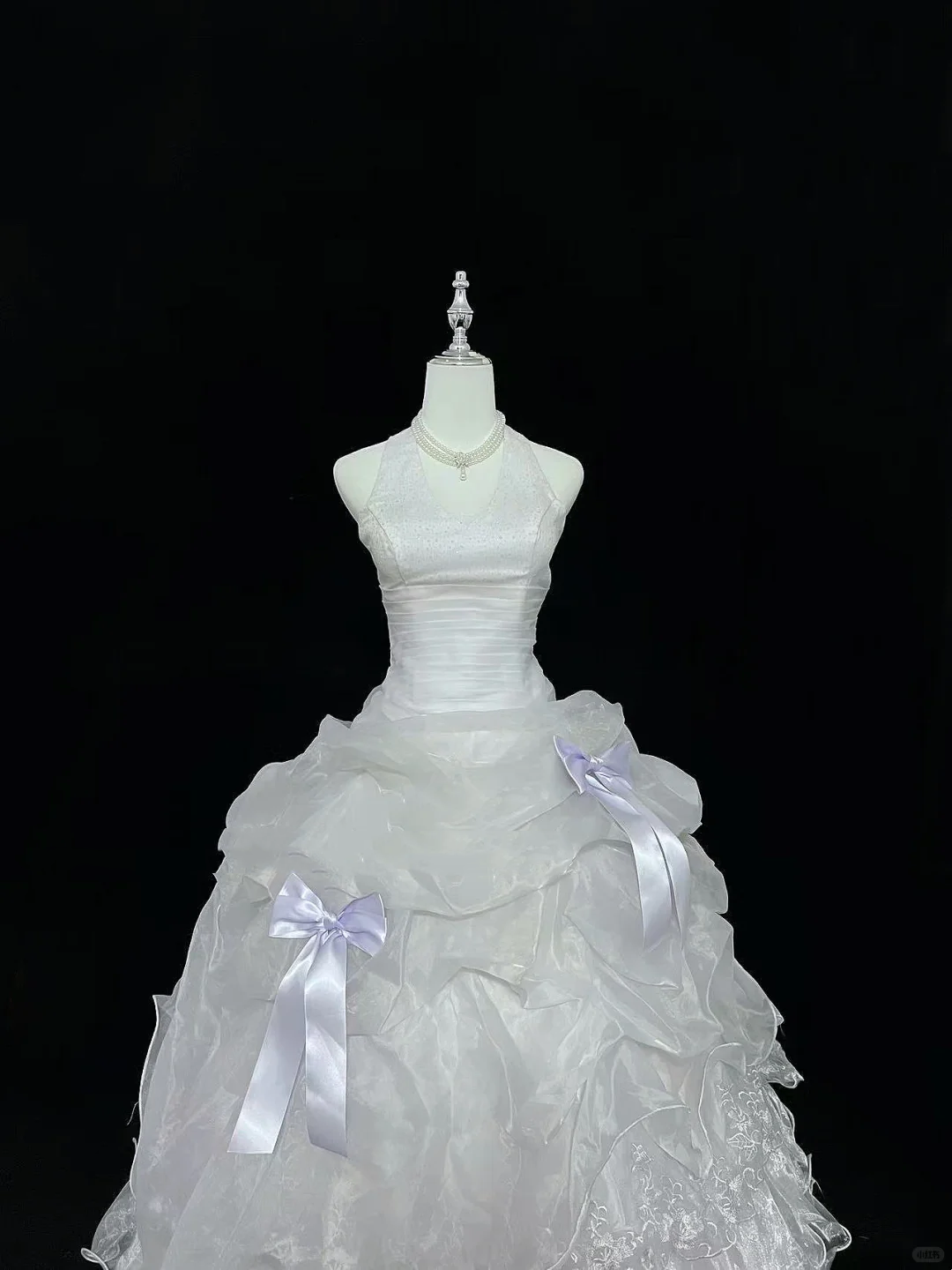 White Halter Elegant Cinched Waist Voluminous Tiered Skirt Long Romantic Dress, Wedding Gown gh8006